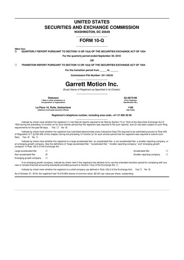 Thumbnail Garrett Motion 10-Q Quarterly Report FY 