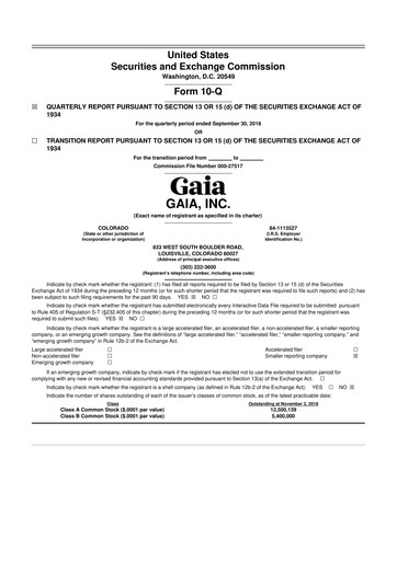 Thumbnail Gaia 10-Q Quarterly Report FY 