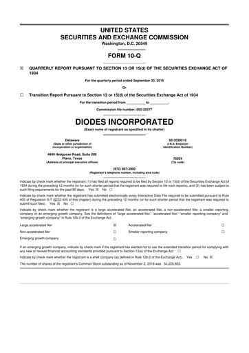 Miniature Diodes Incorporated 10-Q Rapport trimestriel 2018 