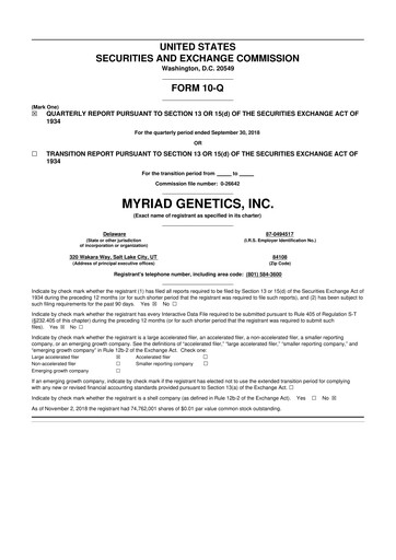 Thumbnail Myriad Genetics 10-Q Quarterly Report FY2019 