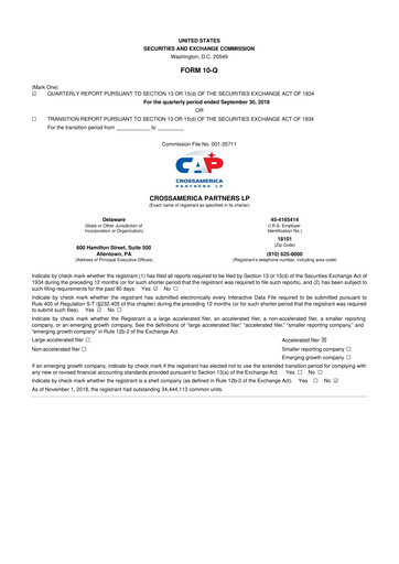 Miniature CrossAmerica Partners 10-Q Rapport trimestriel 2018 