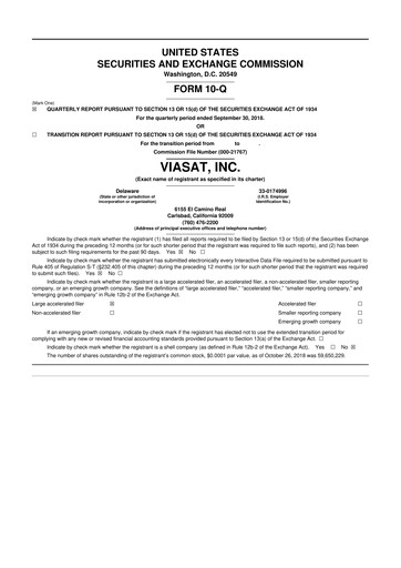 Thumbnail ViaSat 10-Q Quarterly Report FY2019 