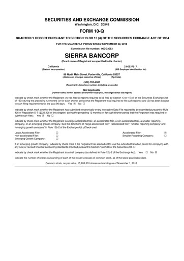Thumbnail Sierra Bancorp
 10-Q Quarterly Report FY2018 