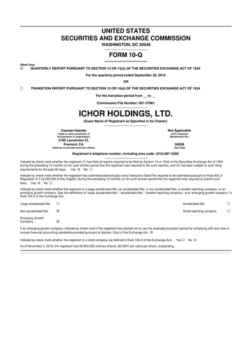 Thumbnail Ichor Systems 10-Q Quarterly Report FY2018 