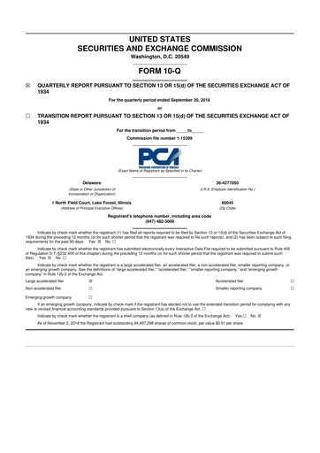 Thumbnail Packaging Corporation of America
 10-Q Quarterly Report FY2018 
