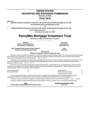 Thumbnail PennyMac Mortgage Investment Trust 10-Q Quarterly Report FY2018 