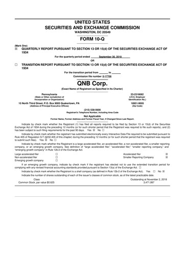 Thumbnail QNB Corp. 10-Q Quarterly Report FY2018 