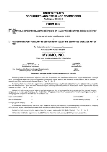 Thumbnail Myomo 10-Q Quarterly Report FY2018 