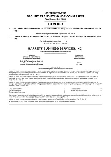 Thumbnail Barrett Business Services 10-Q Quarterly Report FY2018 