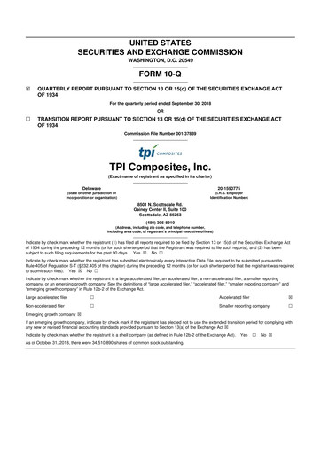 Miniature TPI Composites 10-Q Rapport trimestriel 2018 