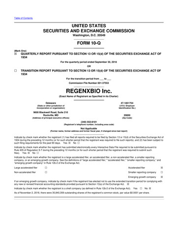 Miniature REGENXBIO 10-Q Rapport trimestriel  