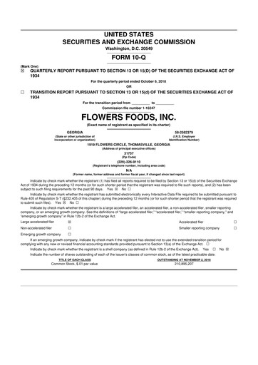 Thumbnail Flowers Foods
 10-Q Quarterly Report FY2018 