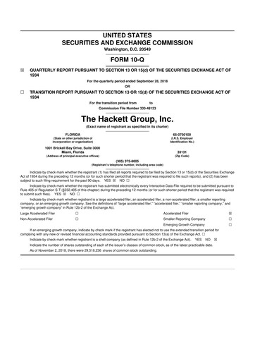 Thumbnail The Hackett Group

 10-Q Quarterly Report FY2018 