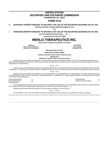 Vorschaubild VYNE Therapeutics 10-Q Quartalsbericht 2018 