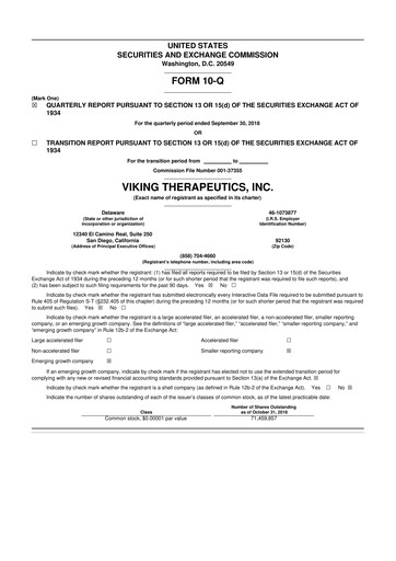 Vorschaubild Viking Therapeutics
 10-Q Quartalsbericht 2018 