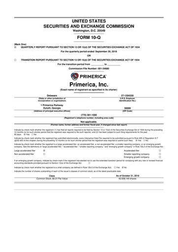 Thumbnail Primerica
 10-Q Quarterly Report FY2018 