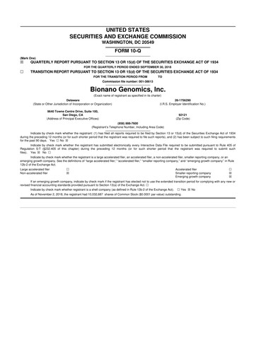 Miniature Bionano Genomics
 10-Q Rapport trimestriel 2018 