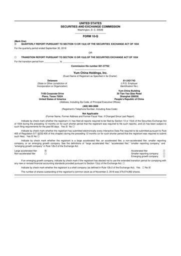 Thumbnail Yum China
 10-Q Quarterly Report FY2018 