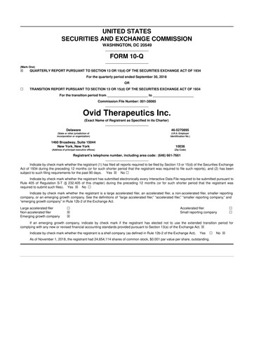 Vorschaubild Ovid Therapeutics
 10-Q Quartalsbericht 2018 