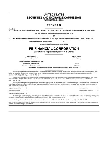 Vorschaubild FB Financial 10-Q Quartalsbericht 2018 