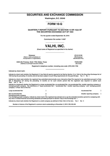 Thumbnail Valhi 10-Q Quarterly Report FY2018 