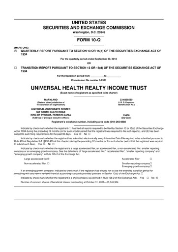 Thumbnail Universal Health Realty Income Trust 10-Q Quarterly Report FY2018 