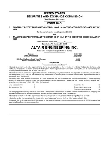 Thumbnail Altair Engineering
 10-Q Quarterly Report FY2018 