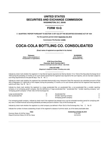 Thumbnail Coca-Cola Consolidated 10-Q Quarterly Report FY2018 
