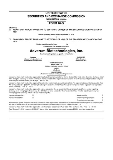 Thumbnail Adverum Biotechnologies
 10-Q Quarterly Report FY2018 