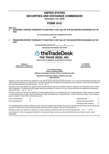 Thumbnail The Trade Desk
 10-Q Quarterly Report FY2018 