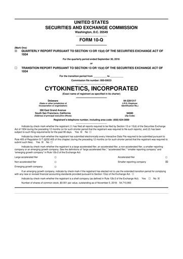 Thumbnail Cytokinetics
 10-Q Quarterly Report FY2018 