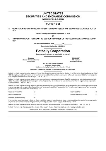 Thumbnail Potbelly Corporation 10-Q Quarterly Report FY2018 