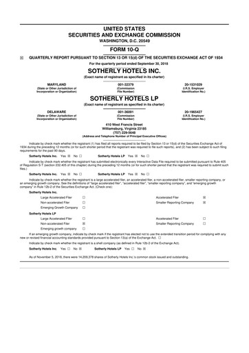 Miniature Sotherly Hotels 10-Q Rapport trimestriel  