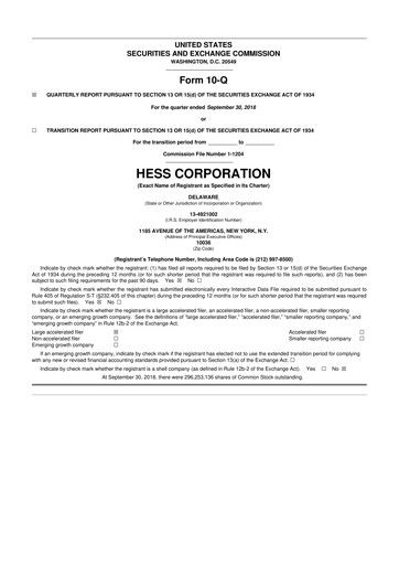 Thumbnail Hess 10-Q Quarterly Report FY2018 