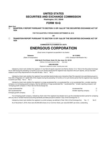 Miniature Energous 10-Q Rapport trimestriel 2018 