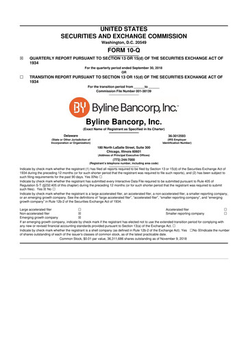 Vorschaubild Byline Bancorp 10-Q Quartalsbericht 2018 