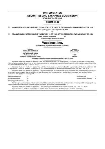 Vorschaubild Vaccinex 10-Q Quartalsbericht 2018 