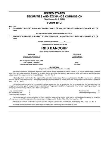 Thumbnail RBB Bancorp 10-Q Quarterly Report FY2018 