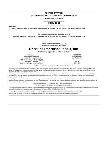 Thumbnail Crinetics Pharmaceuticals 10-Q Quarterly Report FY 