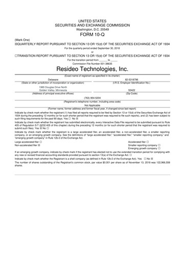 Thumbnail Resideo Technologies
 10-Q Quarterly Report FY2018 