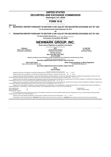 Thumbnail Newmark 10-Q Quarterly Report FY2018 
