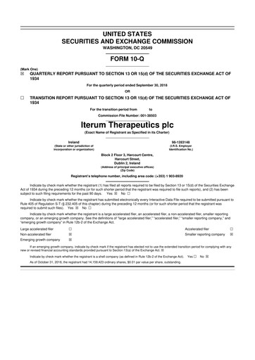 Miniature Iterum Therapeutics 10-Q Rapport trimestriel 2018 