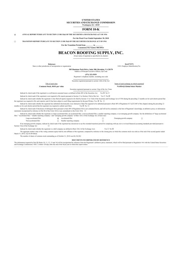 Thumbnail Beacon Roofing Supply 10-K Annual Report 2018