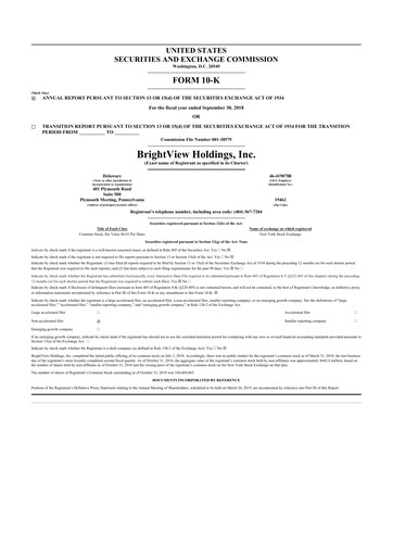 Thumbnail BrightView
 10-K Annual Report 2018