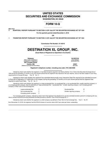 Thumbnail Destination XL 10-Q Quarterly Report FY2018 