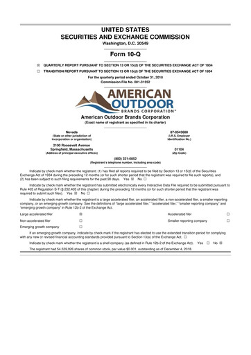 Thumbnail Smith & Wesson 10-Q Quarterly Report FY2019 