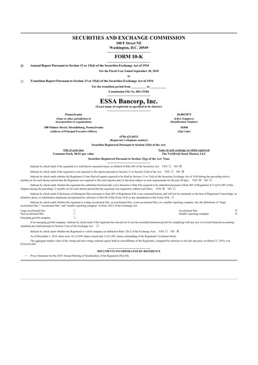 Thumbnail ESSA Bancorp 10-K Annual Report 2018