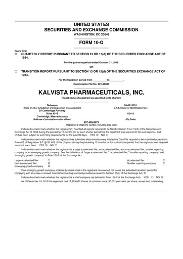 Vorschaubild KalVista Pharmaceuticals 10-Q Quartalsbericht 2019 
