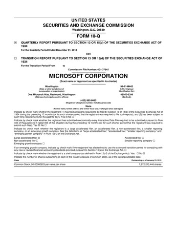 Thumbnail Microsoft 10-Q Quarterly Report FY2019 
