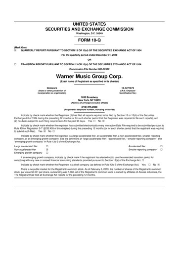 Thumbnail Warner Music Group
 10-Q Quarterly Report FY2019 